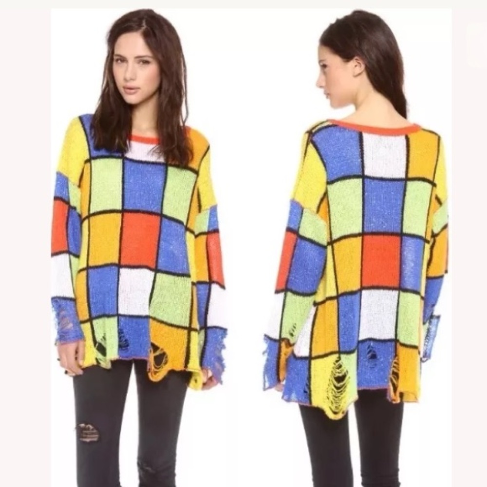 Wildfox Colorful Checkered Sweater